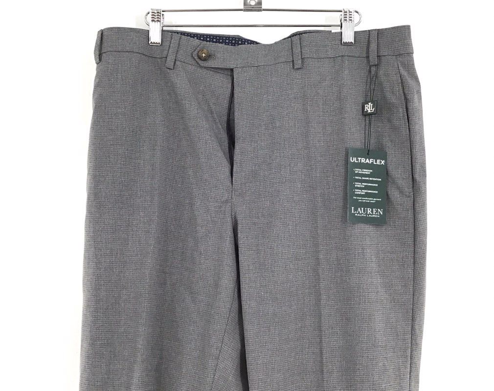 NWT Lauren Ralph Lauren Men&#39;s Light Gray Check Ultraflex Dress Pants - Sz 36X32