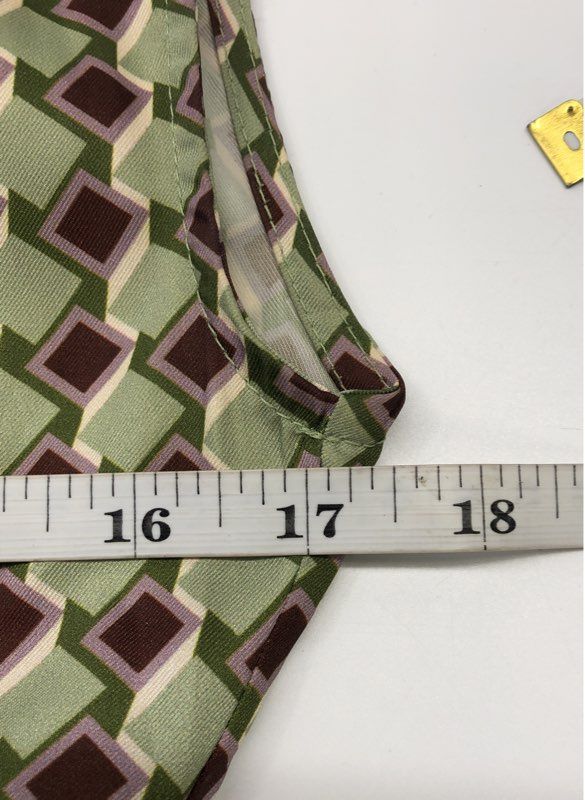 MNG Women's Green Brown Geometric Print Sleeveless Draped Front Dress Sz 4