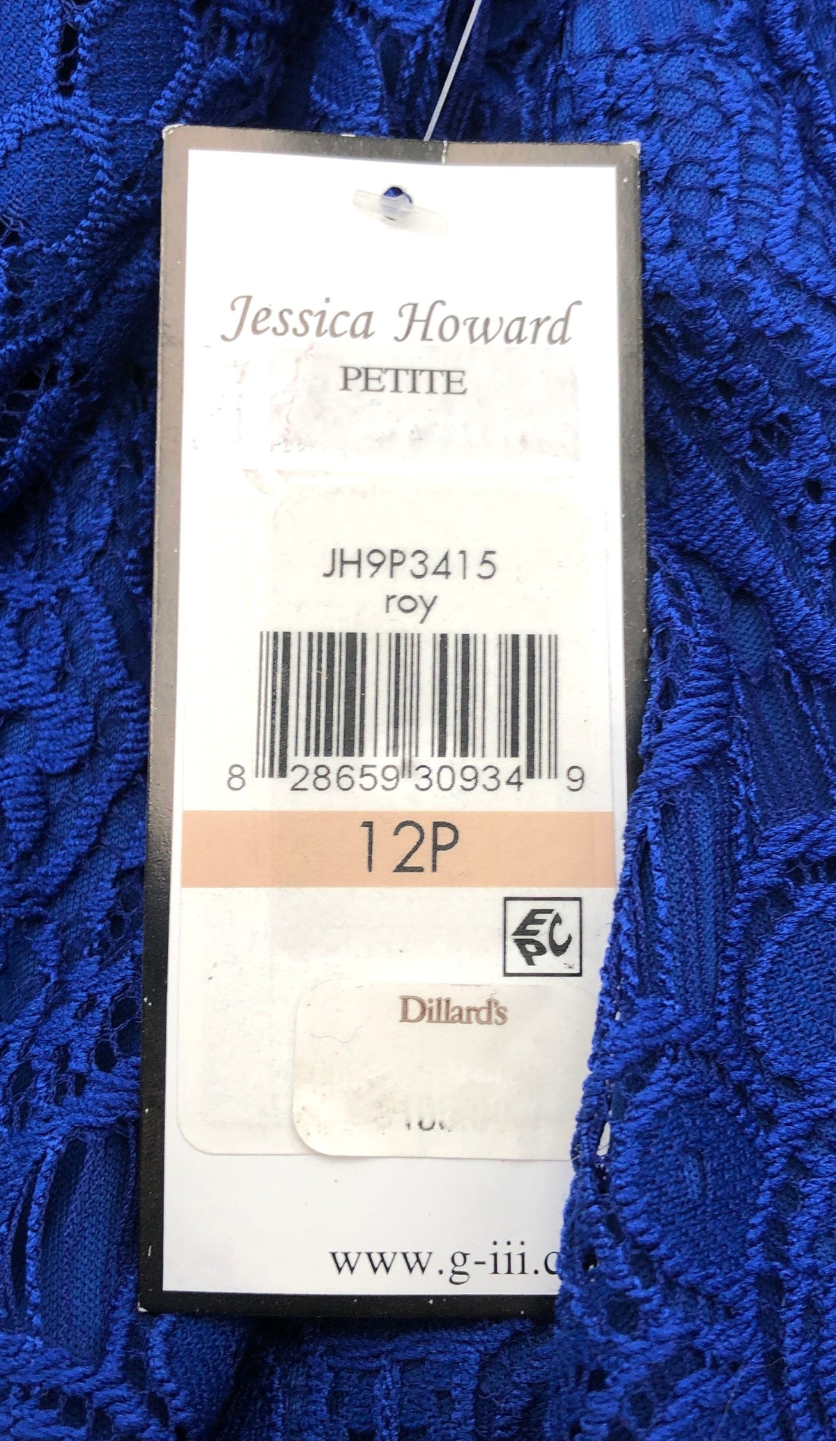 Jessica Howard Women's Royal Blue Lace Sheath Dress 3/4 Sleeve Petite NWT Sz 12P
