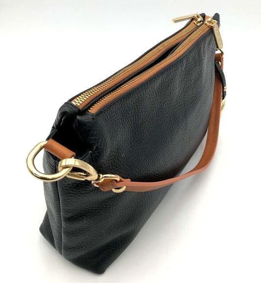 Valentina Black\Brown Pebbled Leather 'Convertible' Satchel Bag (+COA)