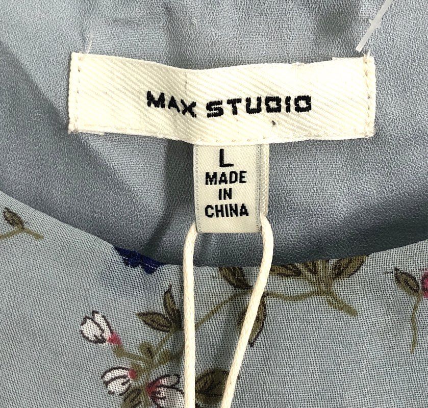 Max Studio Women's Blue Floral Sleeveless Tunic Blouse Border Print Sz L NWT