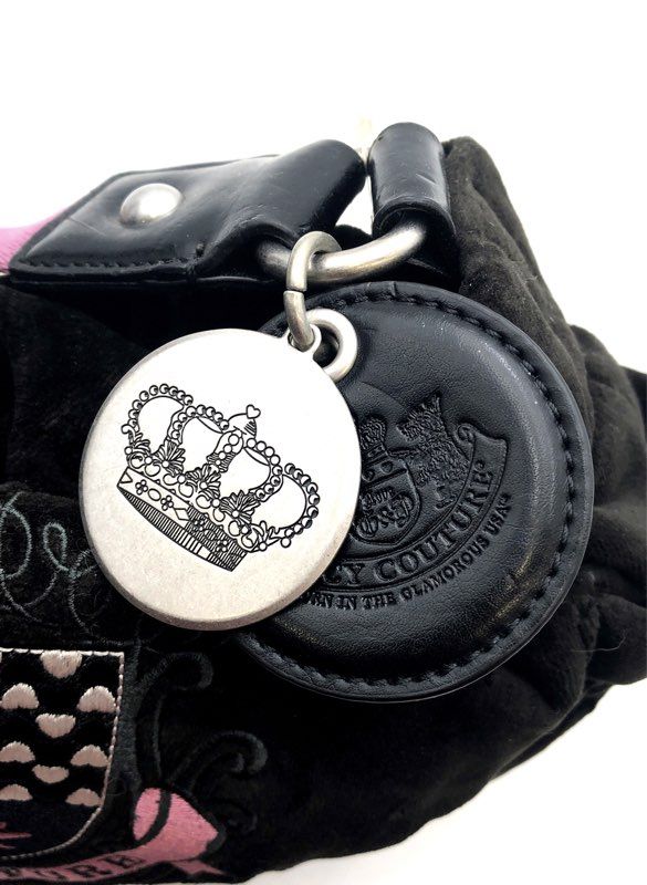 Vintage Juicy Couture Black Velour Crest Handbag NWT & Heart Keychain Lot of 2