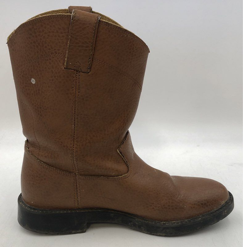 Justin 4760 Tan Brown Leather Wellington Pull On Work Boots Men's Size 8.5D