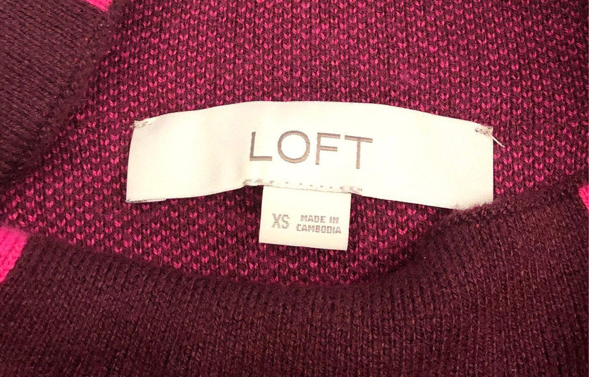 LOFT Women's Burgundy Pink Grid Mock Neck Sweater Sz XS