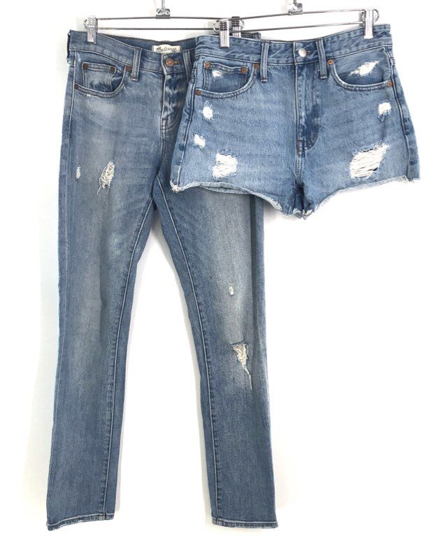 Madewell Women's Distressed Blue Slim Boyjean & Relaxed Denim Shorts Lot Sz 24