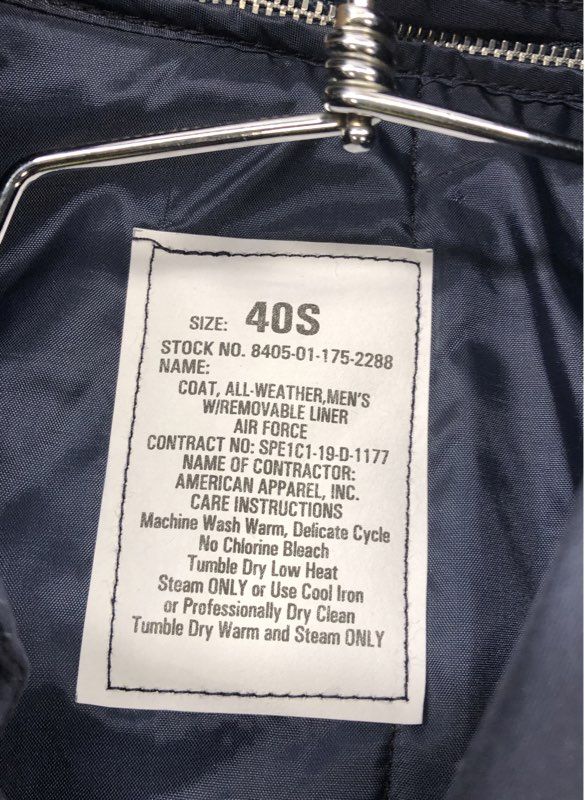 American Apparel Men's US Air Force All-Weather Trench Coat Navy Blue NWT 40S