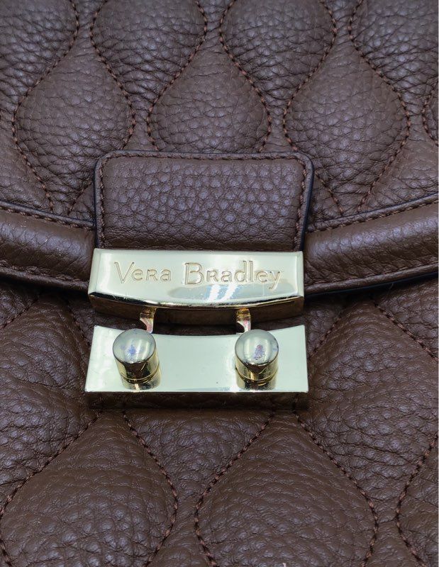 Vera Bradley Brown Quilted Leather Satchel Crossbody Bag Gold Tone Hardware