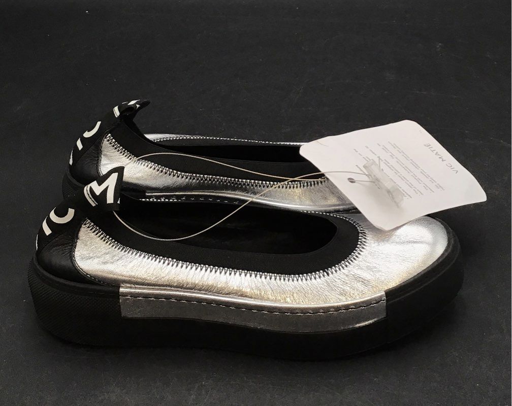 New Vic Matie Women's Silver Black Ballerina Flats - Size 36