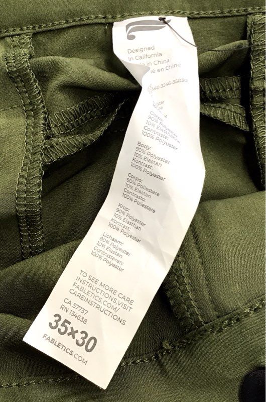 Fabletics Men's The Only Pant Olive Green Stretch Chinos Pants Size 35x30 NWT