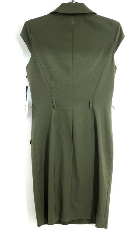 Calvin Klein Women's Olive Green Trench Style Sheath Dress Gold Zip NWT Sz 2