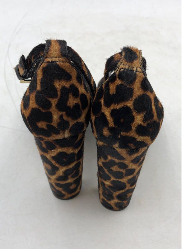 Michael Kors Women&#39;s Brown Leopard Print Fur Block Platform Heels - Size 7.5 M