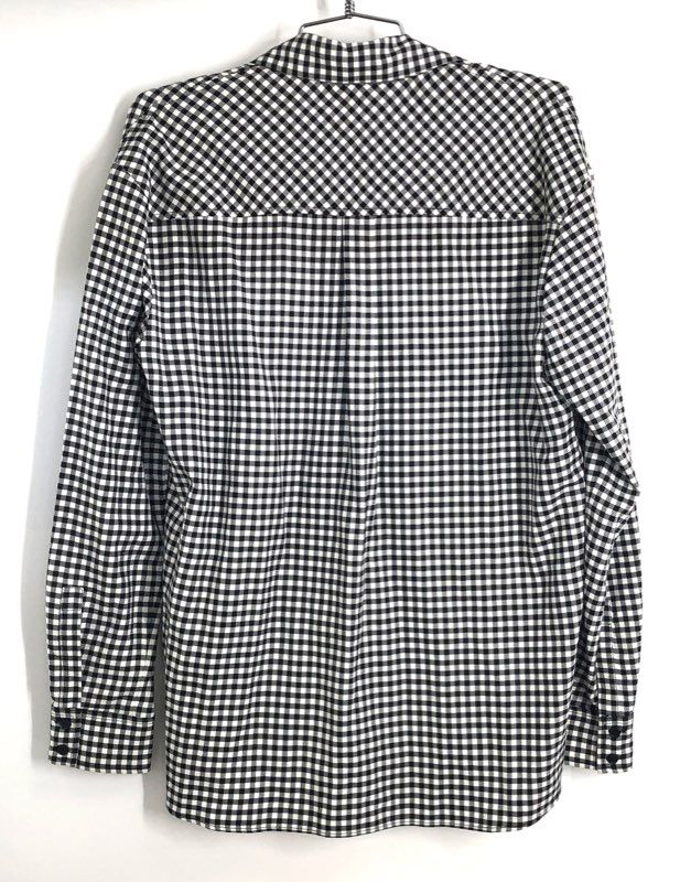 Pinko Women's Gingham Check Long Sleeve Embellished Blouse Black White Sz 4 NWT