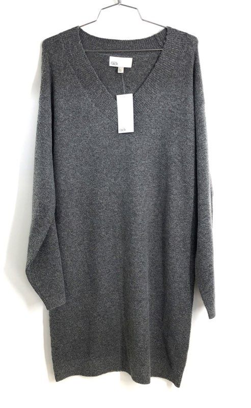 Nordstrom Rack Women's Gray V-Neck Sweater Dress Long Sleeve Tunic NWT Size S