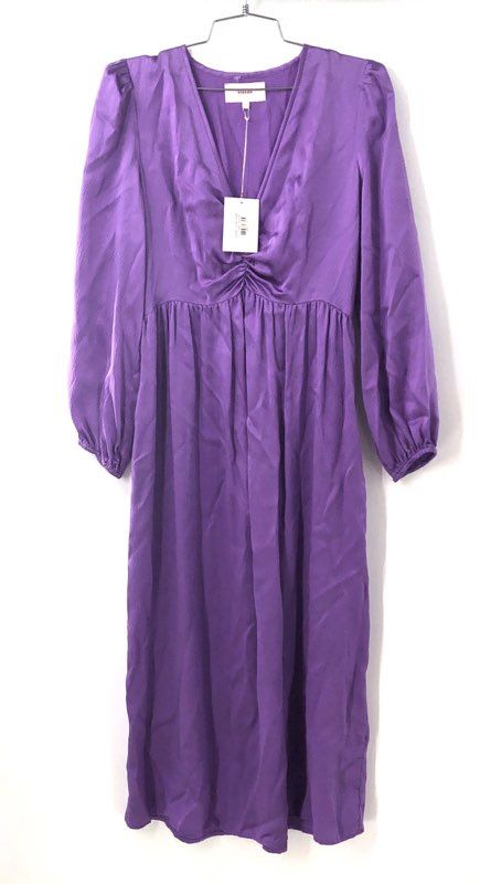 Xirena Women's Purple Eloise Silk Midi Dress Long Sleeve V-Neck NWT Size XS
