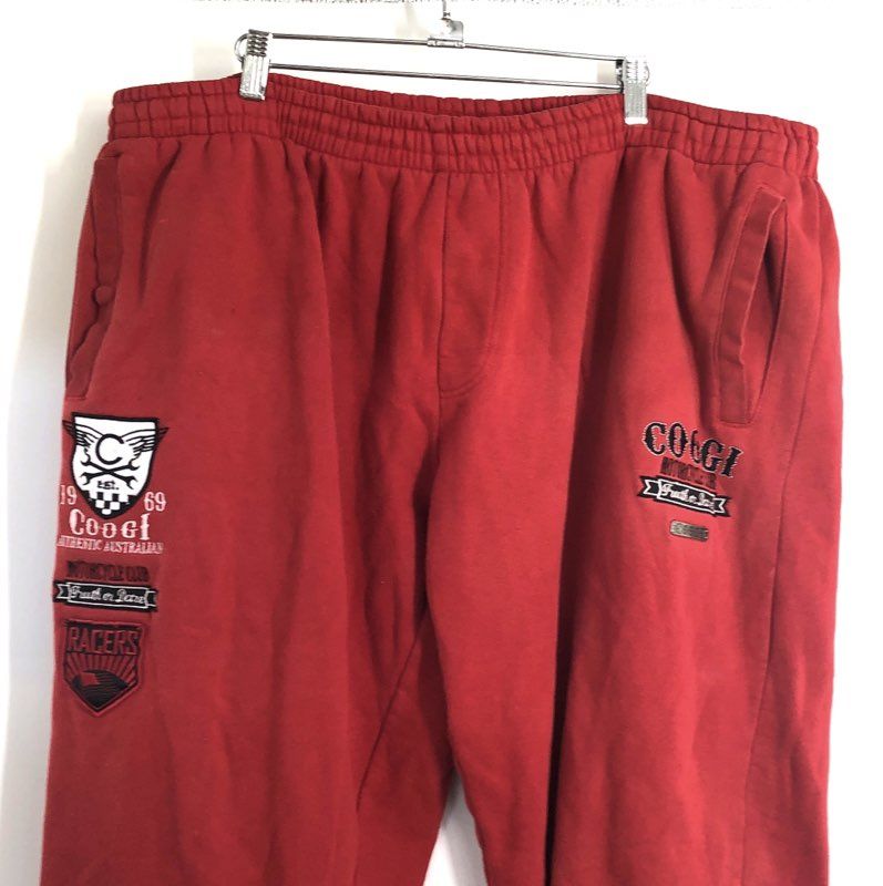 Coogi Men's Red Embroidered Motorcycle Club Sweatpants Joggers Zipper Sz XXXL