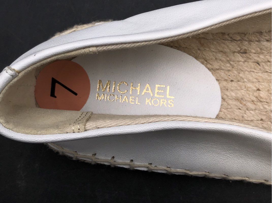 Michael Kors White Leather Gold Floral Applique Espadrille Flats Size 7