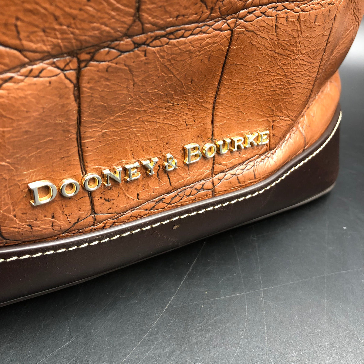 Dooney & Bourke Cognac Brown Leather Denison Bucket Bag Gold Hardware COA