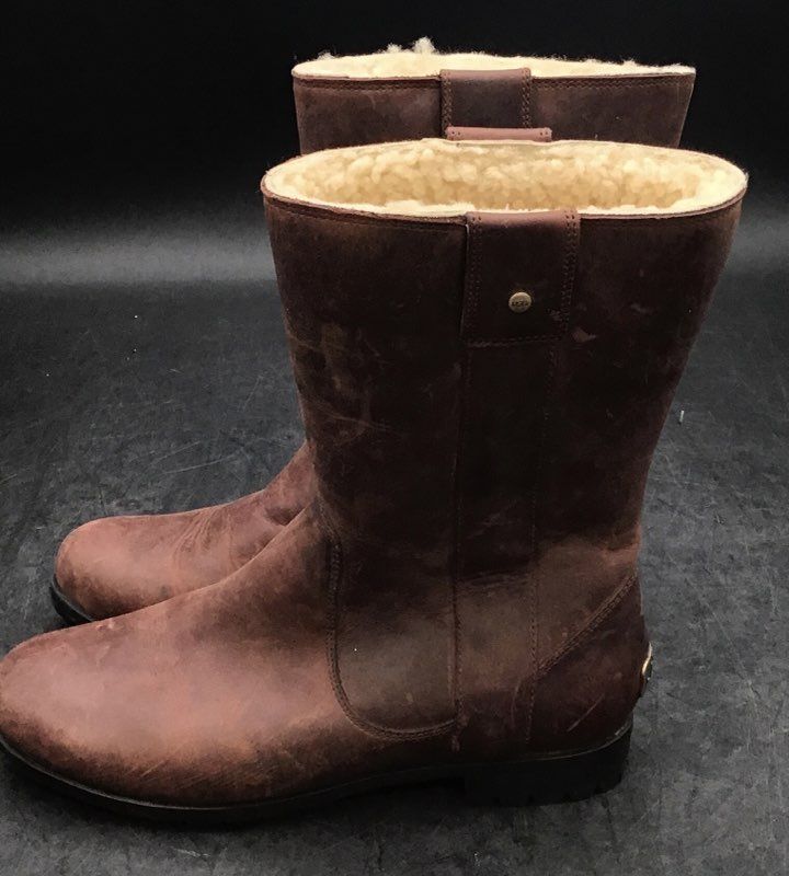 UGG 1001993 Brown Leather Shearling Lined Side Zip Boots Womens Size 6.5