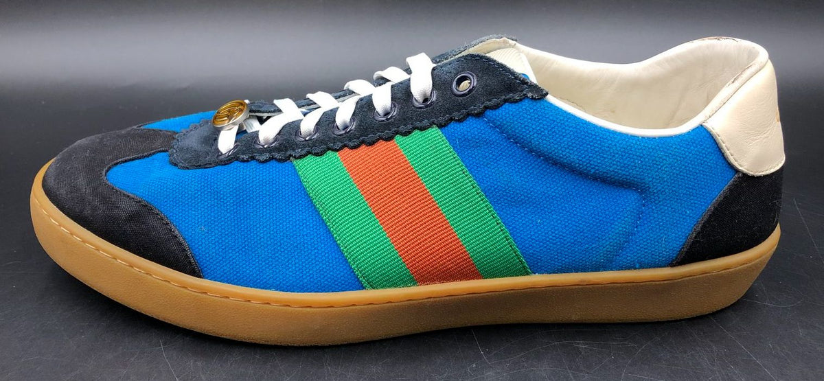 Gucci G74 Nylon 'Bright Blue' Men's Sneakers with Web Stripes - Size 43 (+COA)