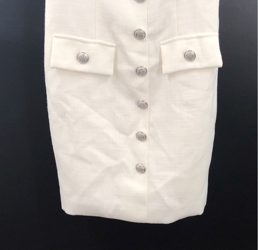 Olivaceous Women's White Textured Tweed Button Front Sleeveless Mini Dress NWT S
