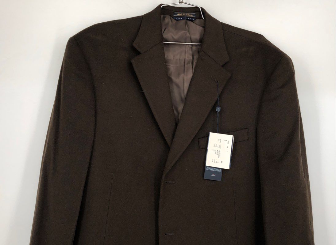 NWT Tommy Hilfiger Men&#39;s Brown Notch Lapel Single-Breasted Blazer - Size 44L