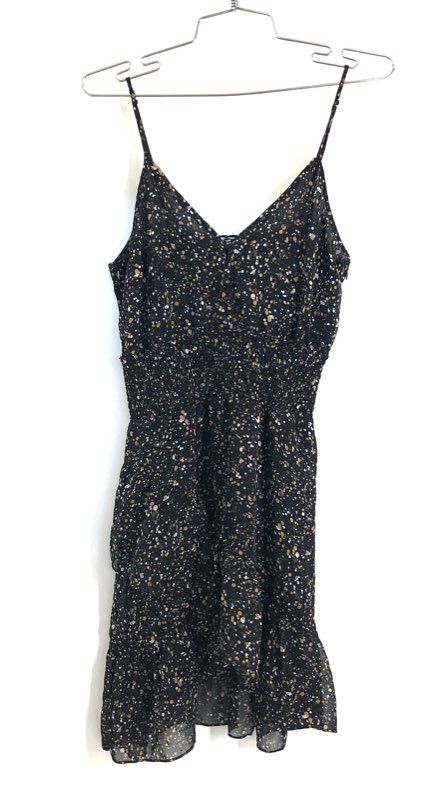 Madison Marcus Women's Black Splatter Print Smocked Waist Ruffle Dress Size S