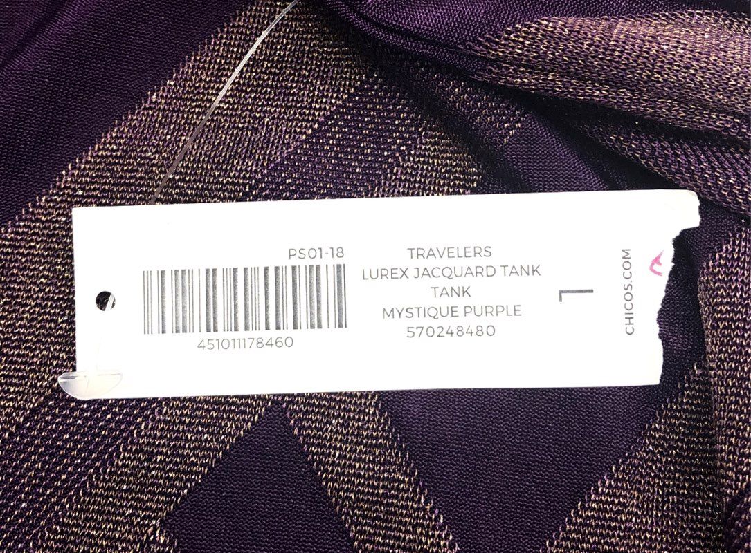 Chico's Women's Travelers Lurex Jacquard Tank Top Mystique Purple Sz 1 NWT