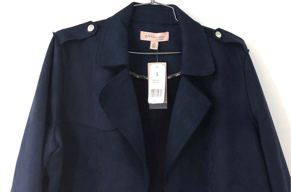 NWT Philosophy Republic Women's Navy Faux Suede Moto Jacket Peacoat Size L