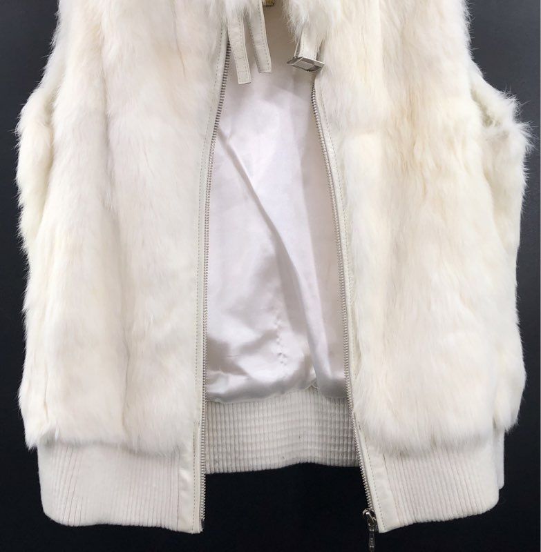 Vintage Y2K Wilsons Leather Maxima Women's White Rabbit Fur Zip Vest Sz XL