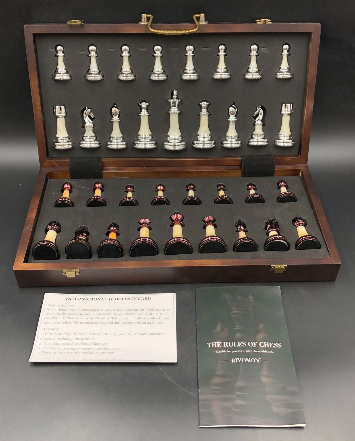 Bivomon Chess Set in Wooden Case with Metallic Pieces