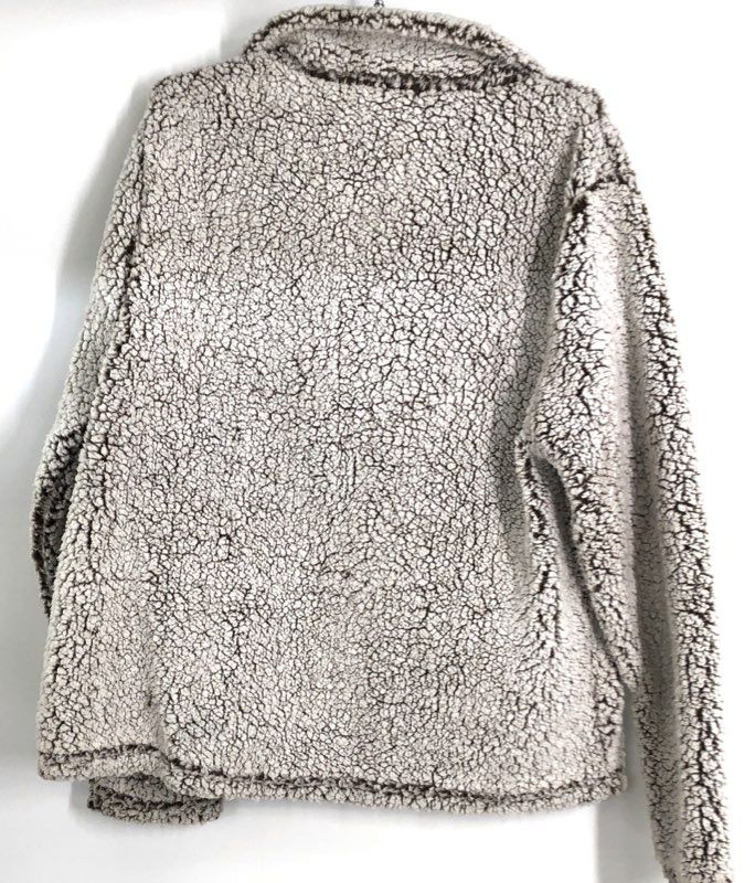 Linda Anderson Women's Brown White Sherpa Fleece 1/4 Zip Pullover Jacket Sz L