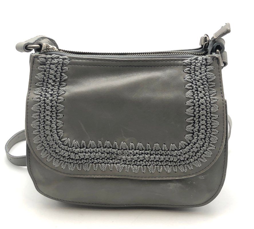 The Sak Grey Playa Leather Crochet Trim Crossbody Bag NWT
