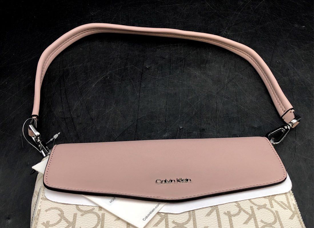 NWT Calvin Klein Rose White Logo Print Top Handle Bag