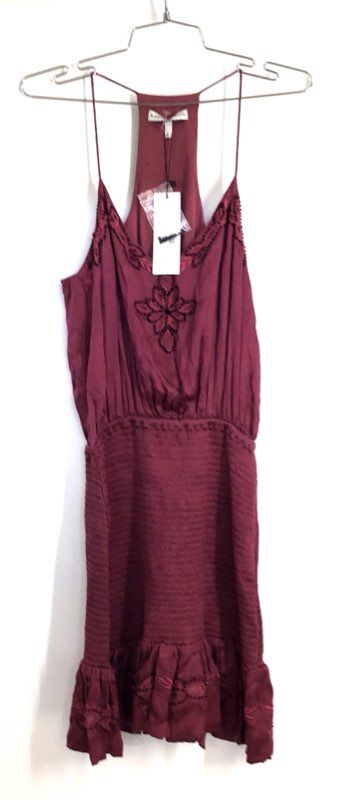Karina Grimaldi Women's Cherry Rica Embell Silk Smocked Mini Dress Sz S NWT