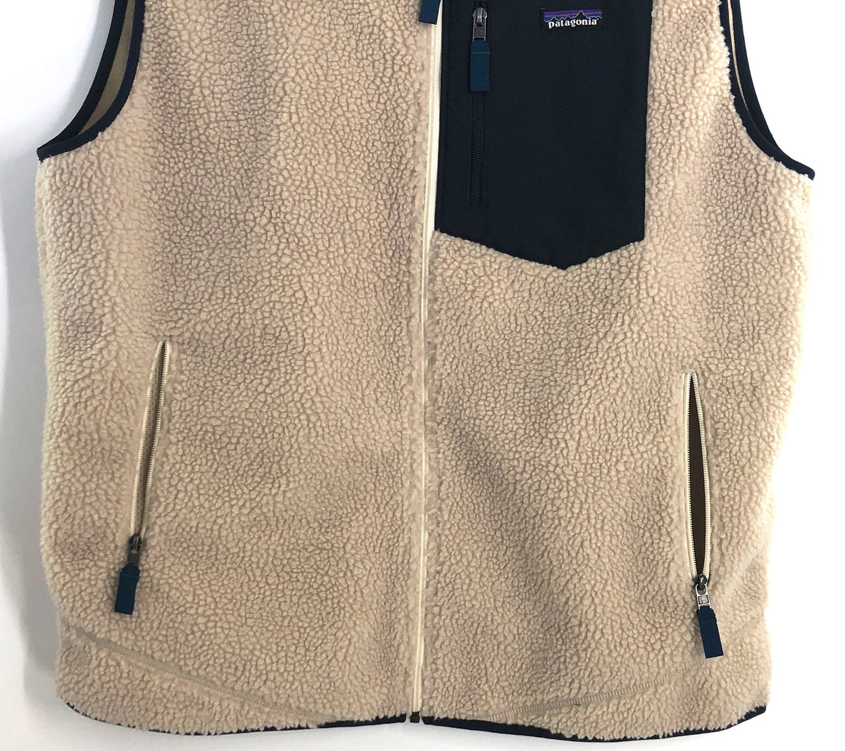 Patagonia Men's Classic Retro-X Fleece Vest Cream Navy Sherpa Full Zip Sz XXL