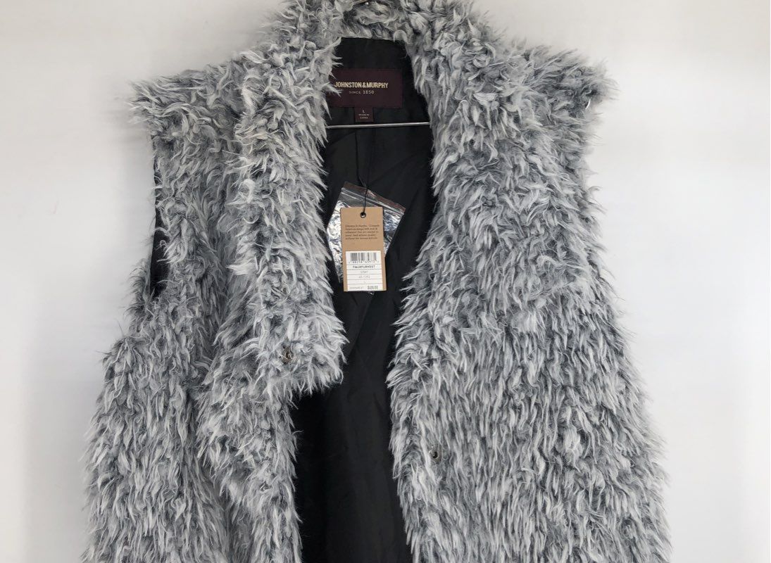 NWT Johnston & Murphy Women's Gray Faux Fur Vest - Size L