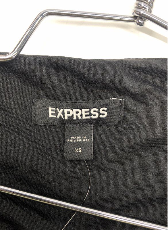 Express Women's Black Ruched Long Sleeve V-Neck Ladder Bodycon Dress XS NWT