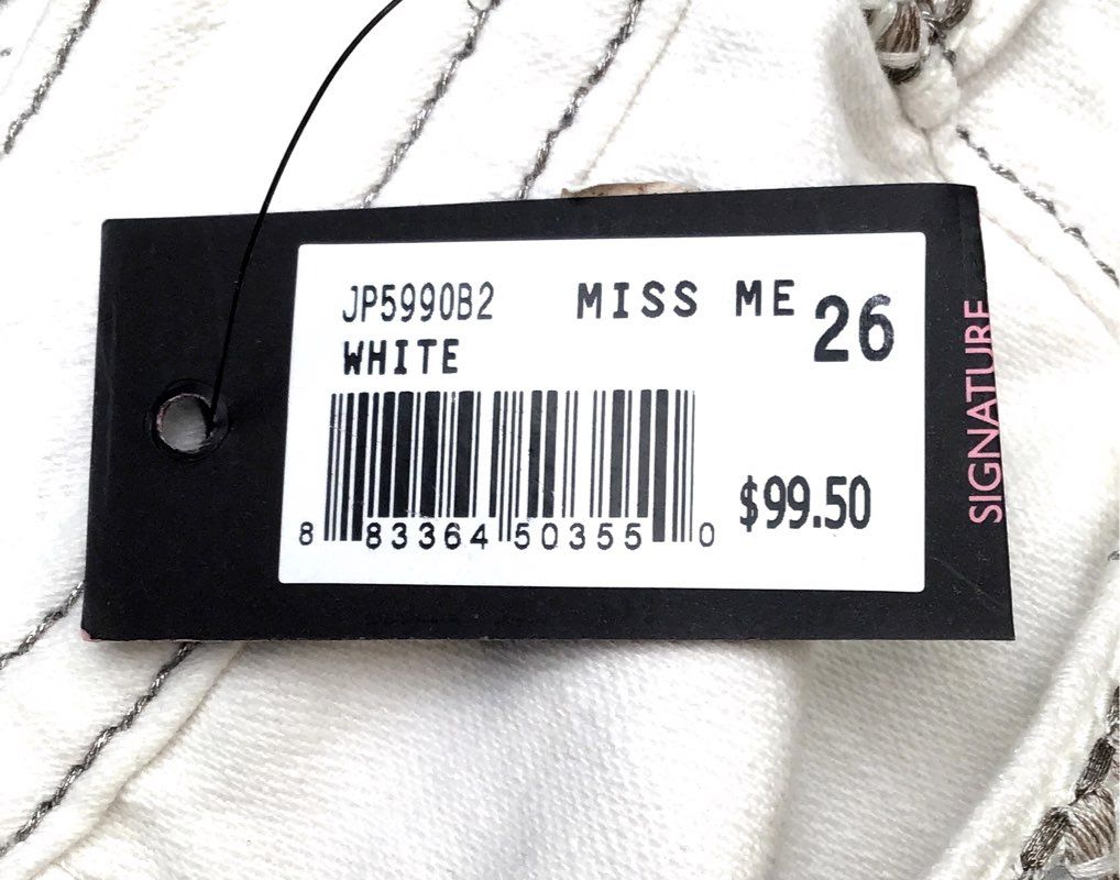 NWT Miss Me Women's White Denim Signature Skinny Jeans - Size 25