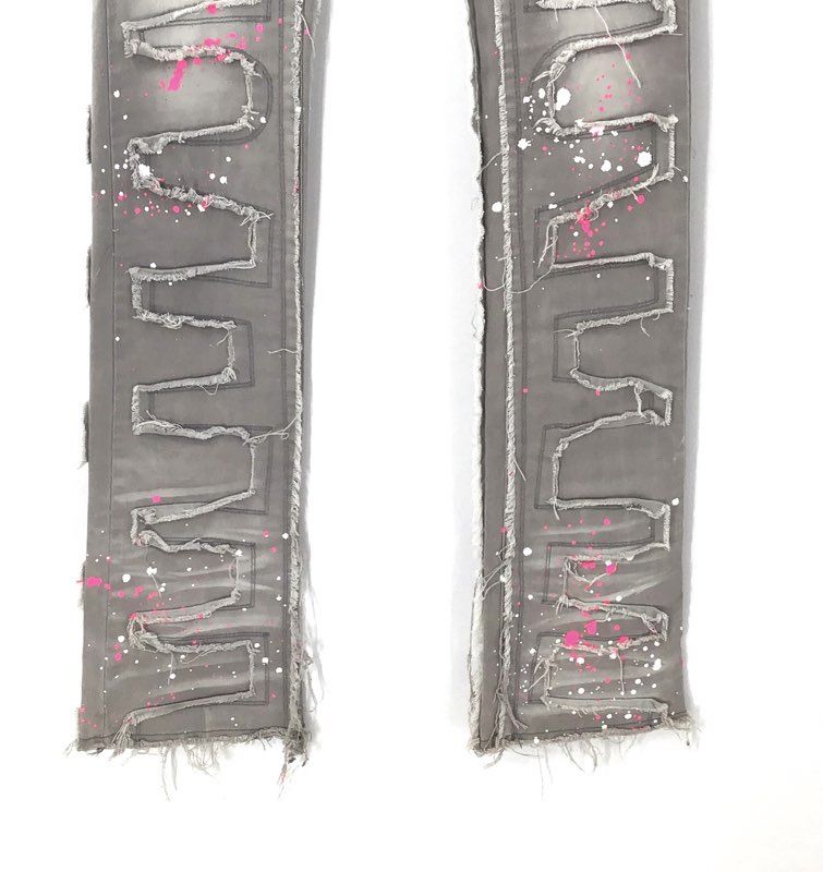 Rockstar Original Men's RSM 225 Hallie Gray Distressed Paint Splatter Jeans 30