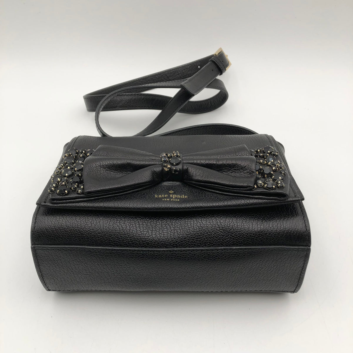 Kate Spade Black Leather Millie Bow Crossbody Bag Gold Hardware COA