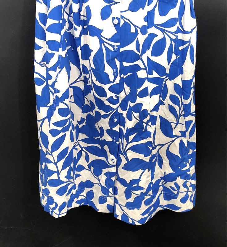 Philosophy Women's Blue White Leaf Print Button Front Cotton Midi Dress Sz L NWT