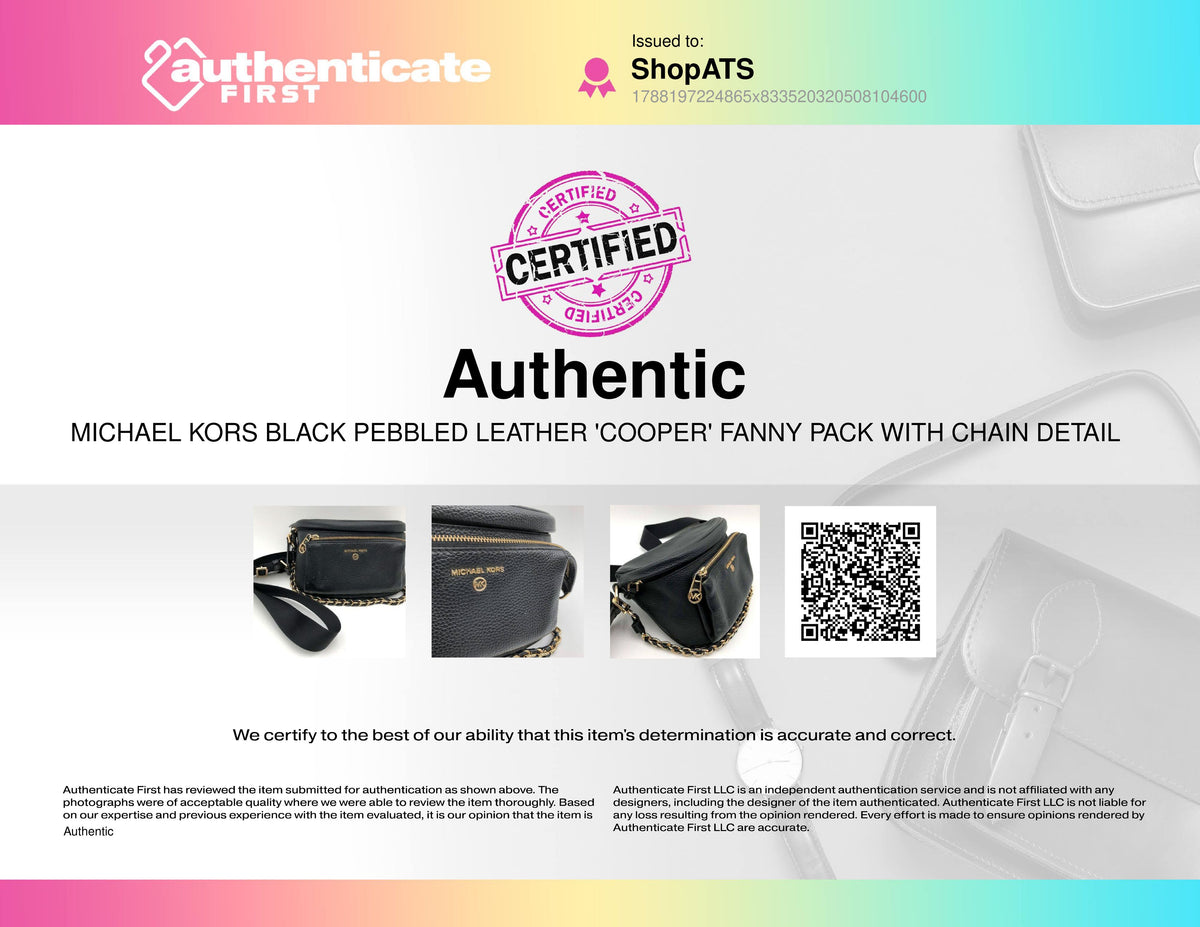 Michael Kors Black Pebbled Leather Cooper Fanny Pack Belt Bag Gold Hardware COA