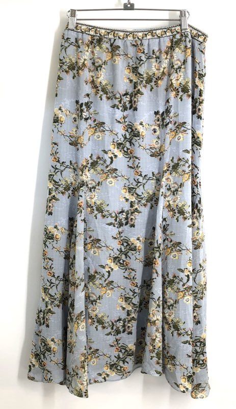 Max Studio London Women's Blue Floral Smocked Waist Midi Skirt NWT XL