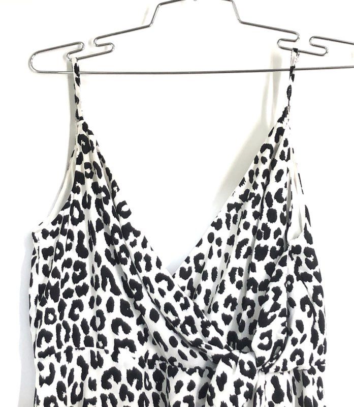 Express Women Leopard Print V-Neck Spaghetti Strap Wrap Dress White Black NWT XS