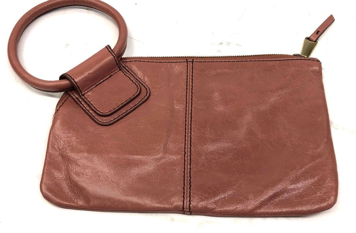 Hobo Mauve Leather O-Ring Handle Wristlet Clutch Purse Bag