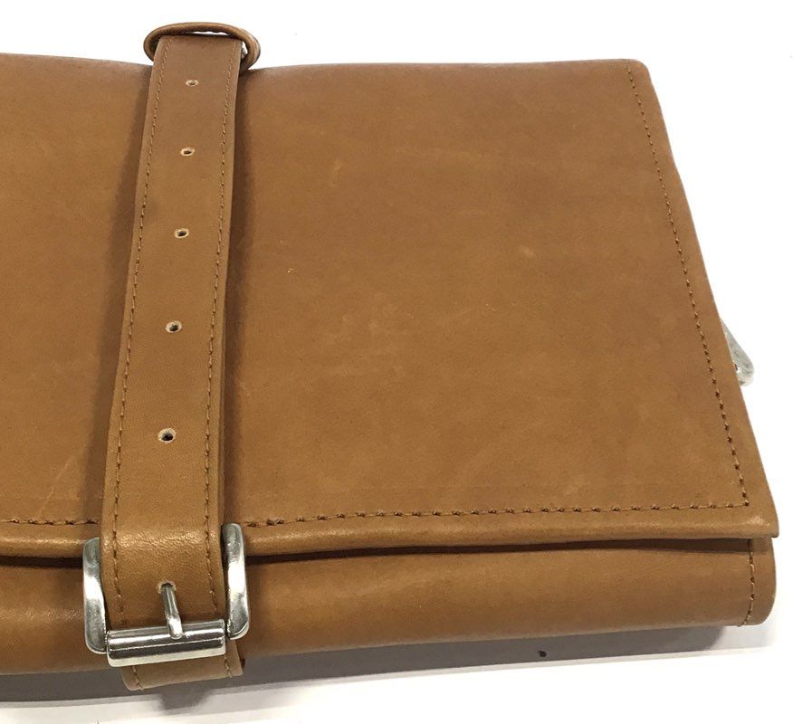 Piel Tan Genuine Leather Hanging Toiletry Bag Travel Dopp Kit Silver Hardware