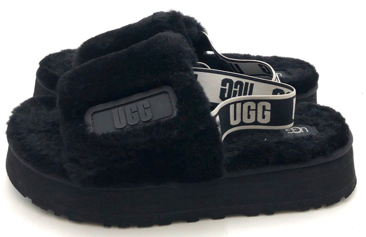 UGG Black Sheepskin Platform Fluff Slide Sandals Women's Size 11