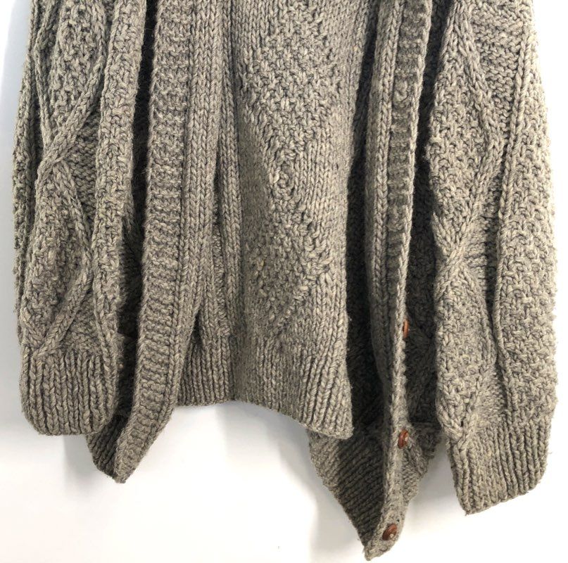 Vintage Tejidos Imbaya Women's Gray Cable Chunky Knit Wool Cardigan Sweater