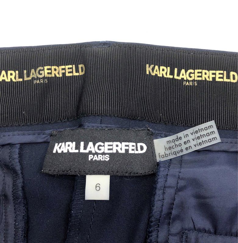 Karl Lagerfeld Paris Women's Navy Blue Stretch Cotton Blend Slim Trousers Sz 6