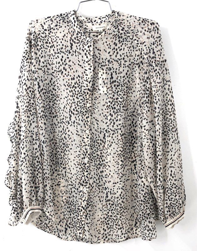 NWT Max Studio Women's White Polka Dot Blouse - Size L